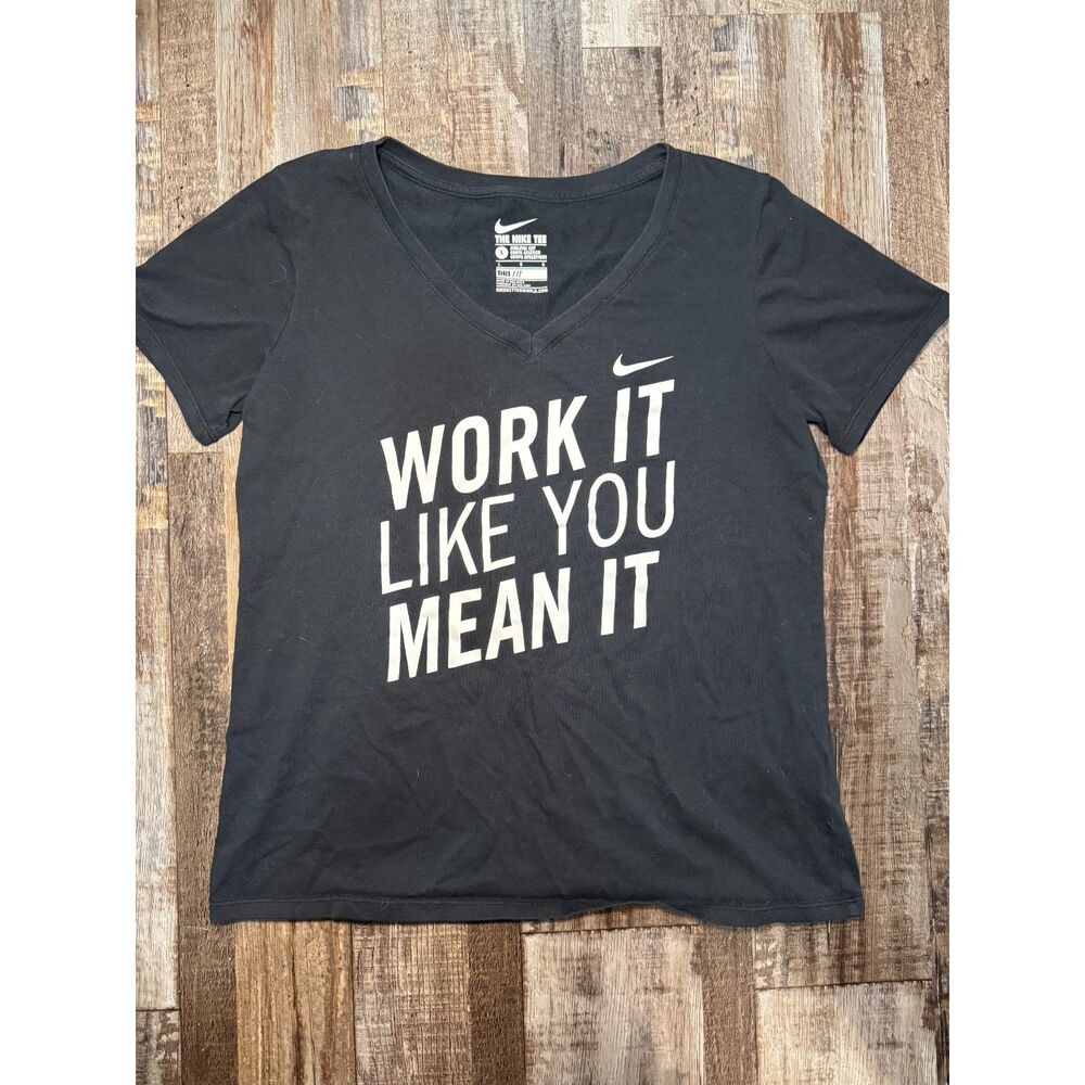 Nike Black White Dri-Fit V-Neck Athletic Tee Women's Large